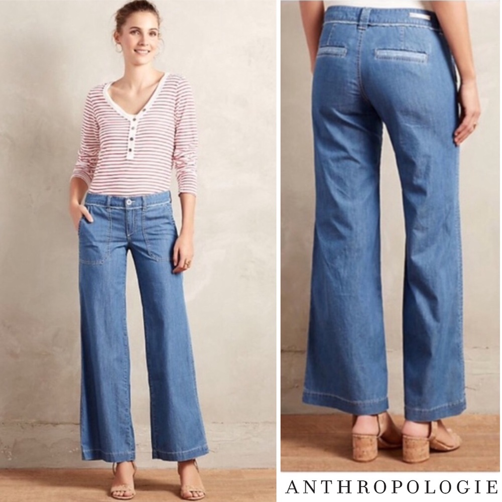 ANTHROPOLOGIE | PILCRO WIDE LEG CHAMBRAY JEANS